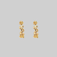 rose foliage mini hoop earrings gold