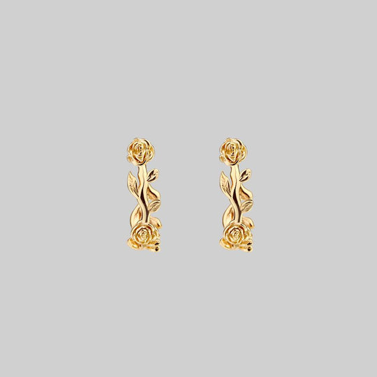 SARAH. Rose Foliage Hoops - Gold