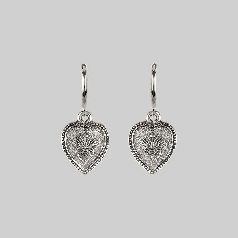silver sacred heart hoop earrings