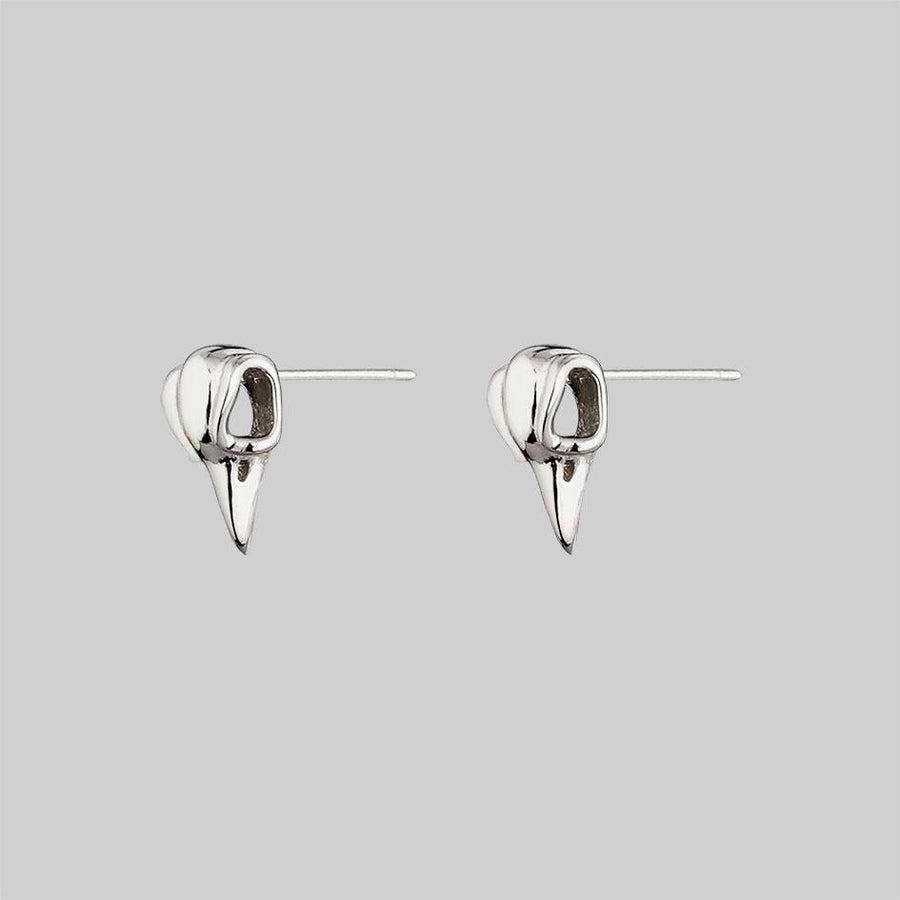 MERLA. Raven Skull Earrings - Silver silver raven skull studs