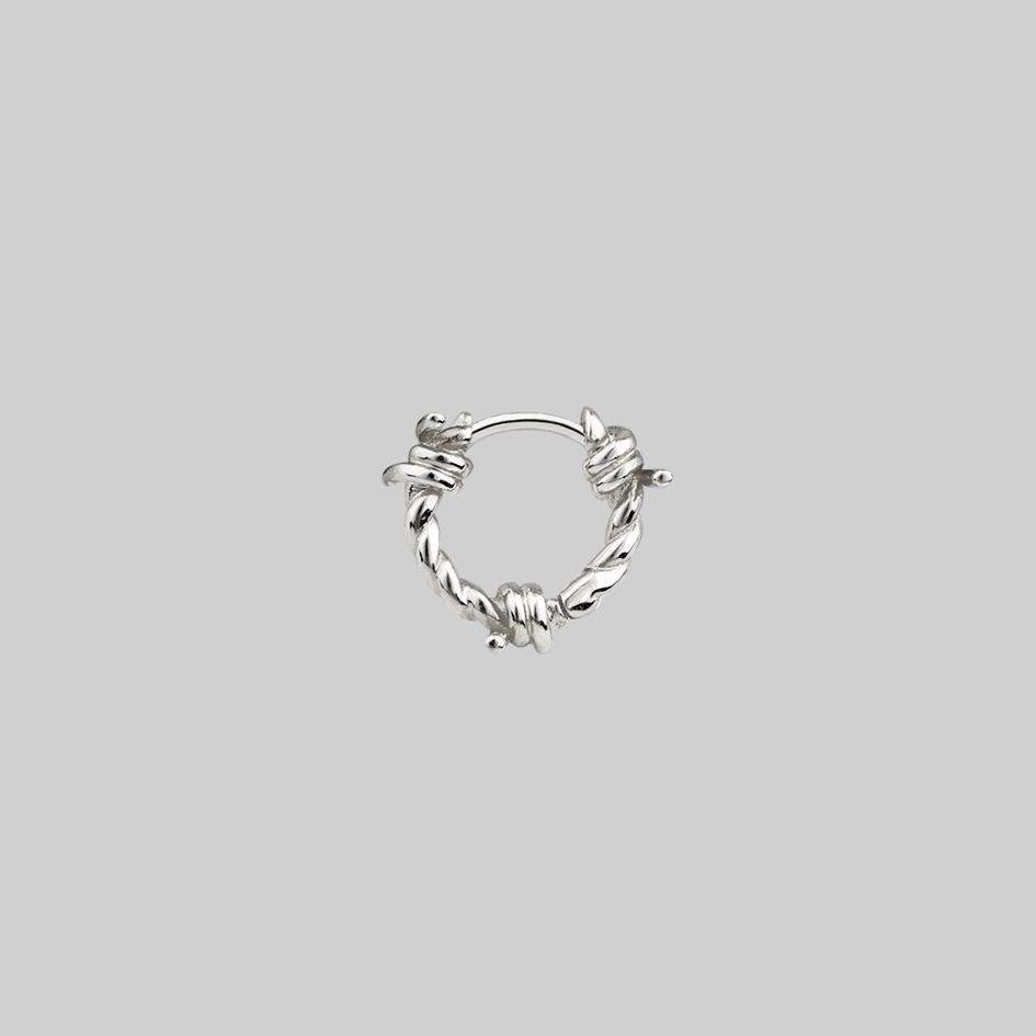 mini hoop earring silver barbed wire