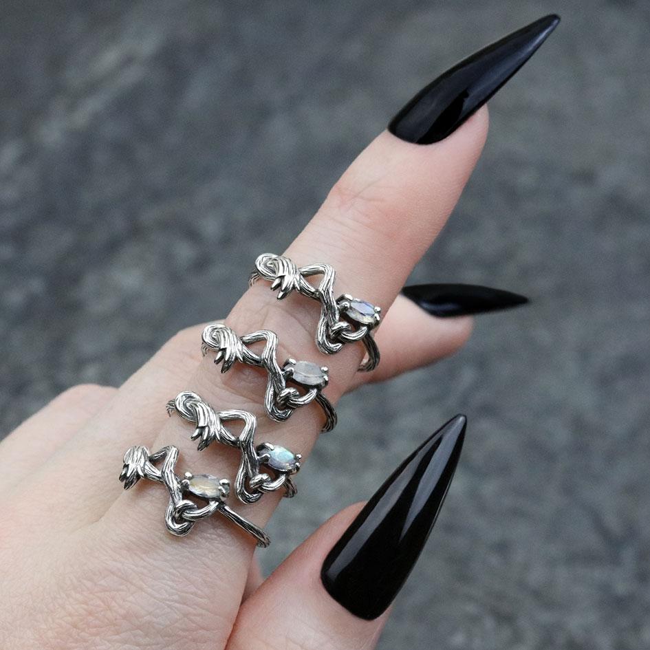 silver detailed gemstone ring