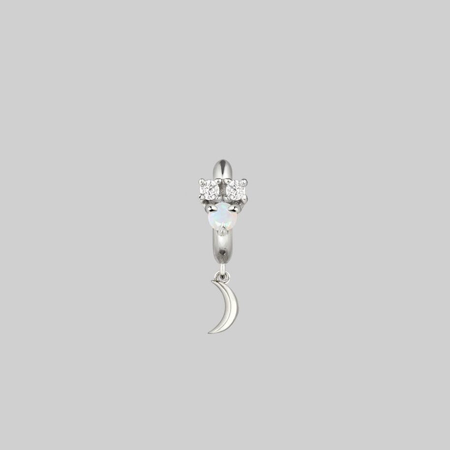 MOONLIGHT. Opal Moon Clicker Hoop Earrings - Silver silver hoop earring with opal gemstone