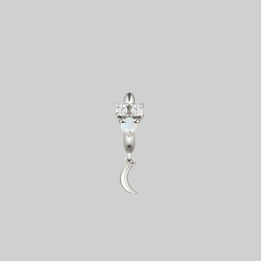MOONLIGHT. Opal Moon Clicker Hoop Earrings - Silver moon and star charm hoop earring silver