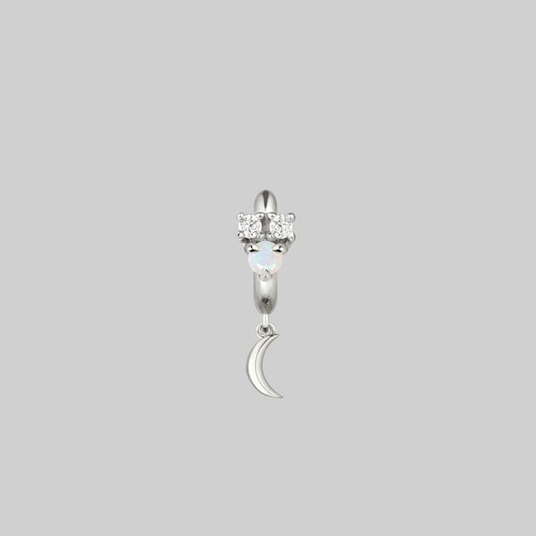 MOONLIGHT. Opal Moon Clicker Hoop Earrings - Silver