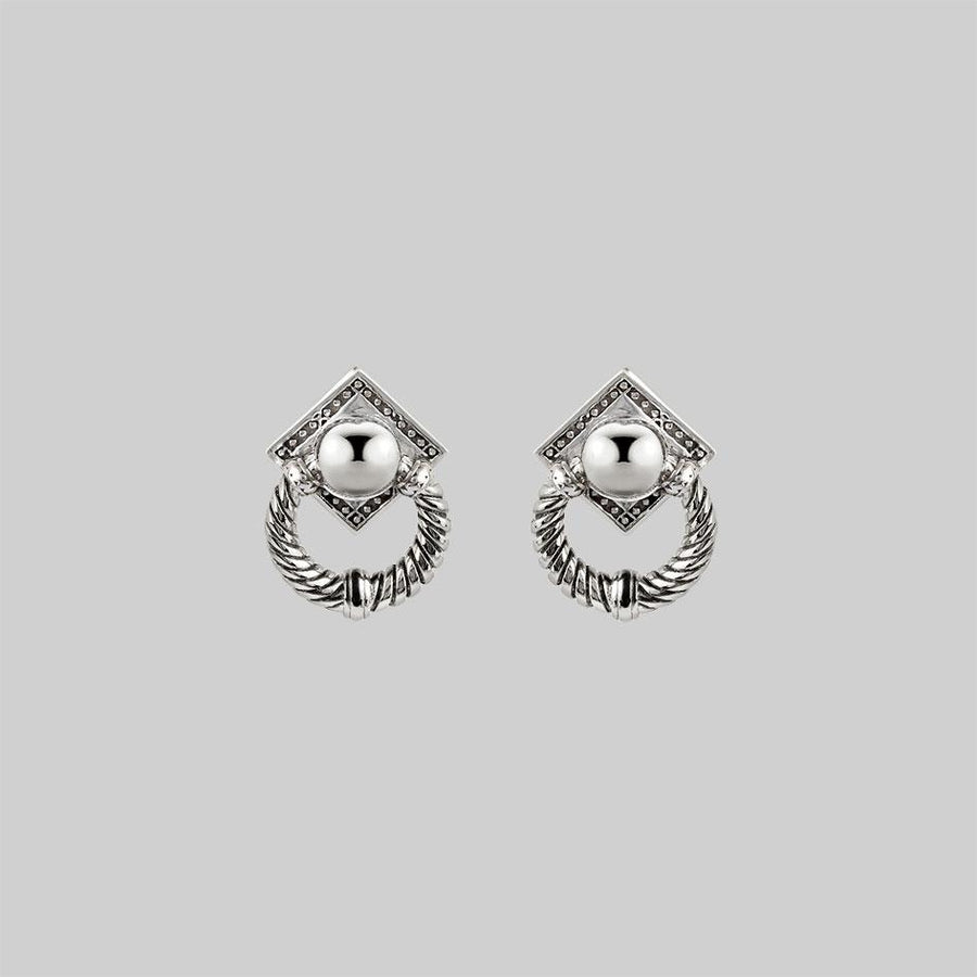 detailed silver door knocker earrimgs