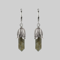 DEATH BLOOM. Labradorite Gemstone Hoop Earrings - Silver
