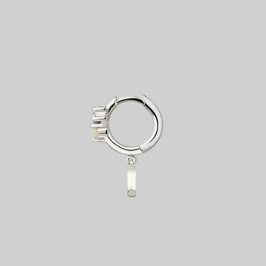 MOONLIGHT. Opal Moon Clicker Hoop Earrings - Silver silver hoop earring with moon and gemstone