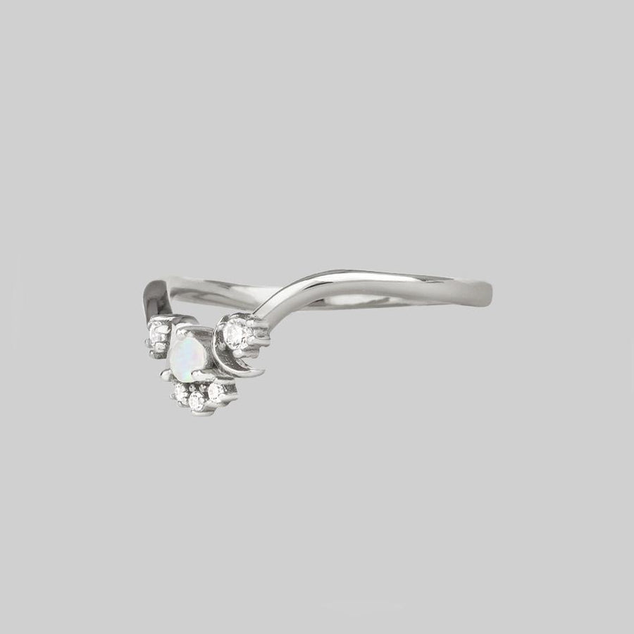 MOONLIGHT. Opal Chevron Ring - Silver opal cluster moon and stars ring