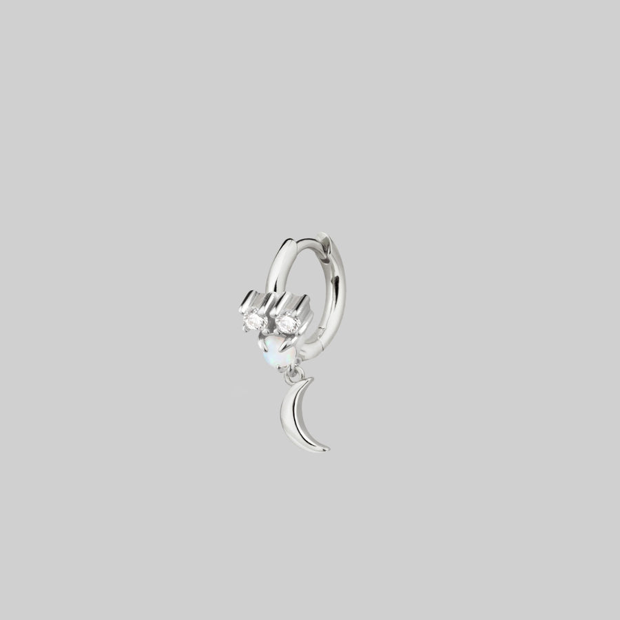 MOONLIGHT. Opal Moon Clicker Ring - Silver opal moon and star hoop earring
