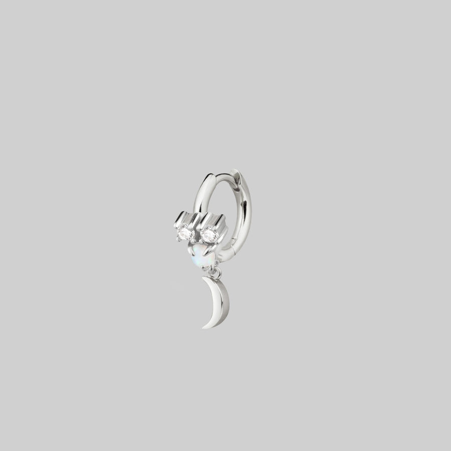 MOONLIGHT. Opal Moon Clicker Ring - Silver silver opal earring with moon charm