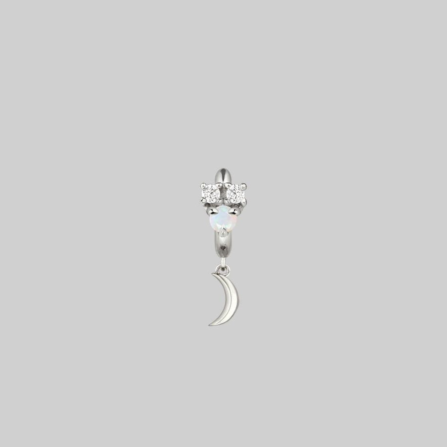 silver hoop earring with opal gemstone