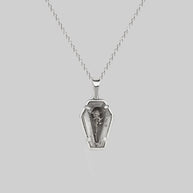 sterling silver rose glass coffin necklace