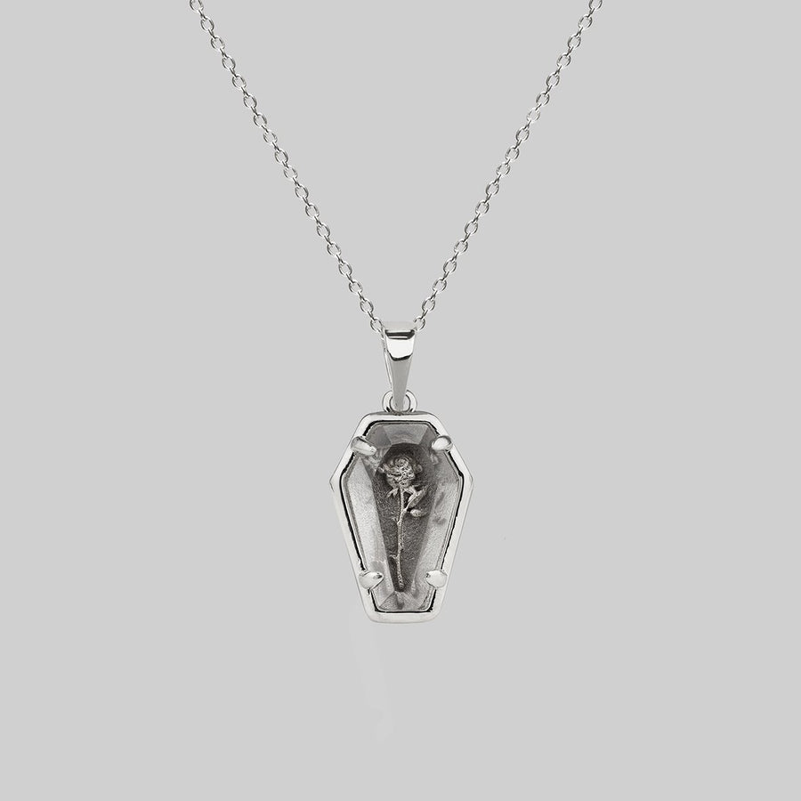 sterling silver rose glass coffin necklace