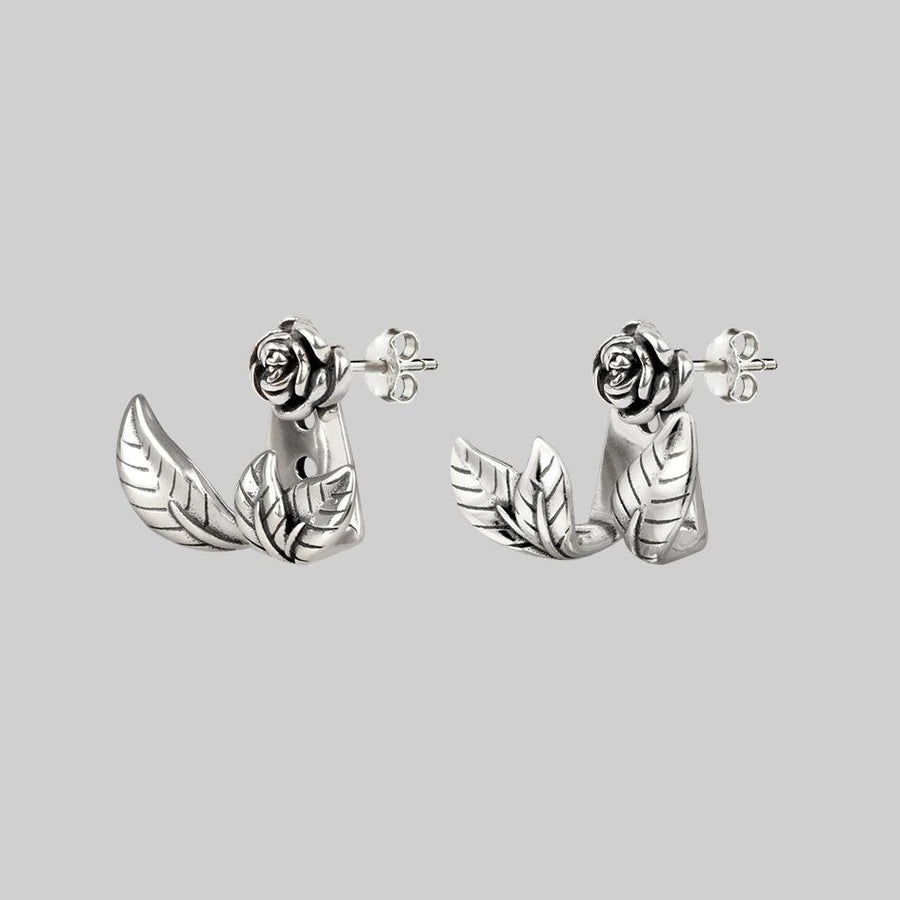 VERDURS. Rose & Foliage Earrings - Silver silver rose wraparound earrings
