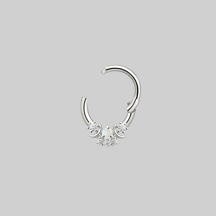 MOONDANCE. Moon Silver Clicker Ring - Septum opal diamond septum ring silver