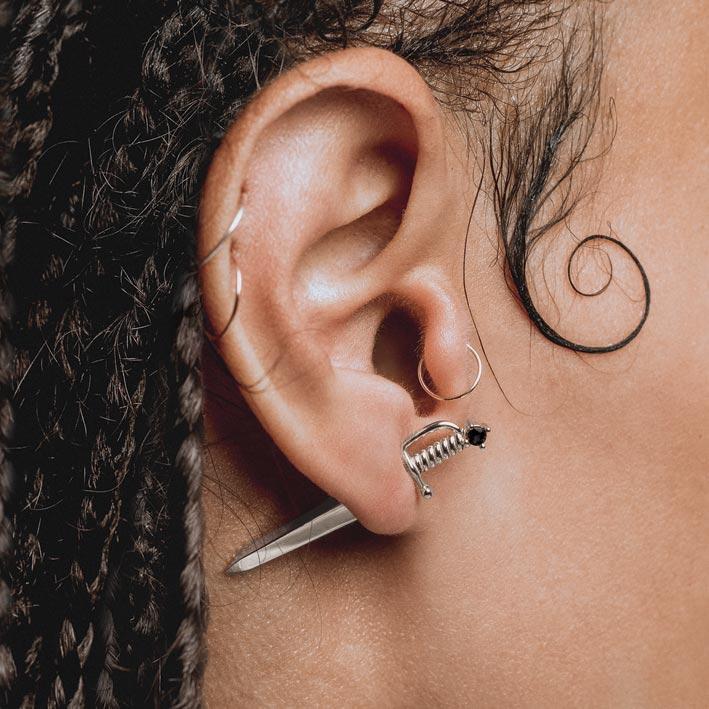 SALEM. Black Spinel Short Dagger Single Earring - Silver SALEM. Black Spinel Short Dagger Single Earring - Silver