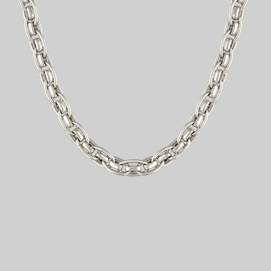 CASSIAN. Chunky Braid Chain Collar Necklace - Silver