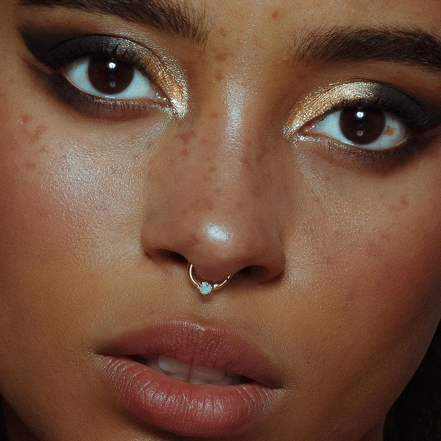 NEBULA. Opal Silver Clicker Ring - Septum opal gemstone nose ring
