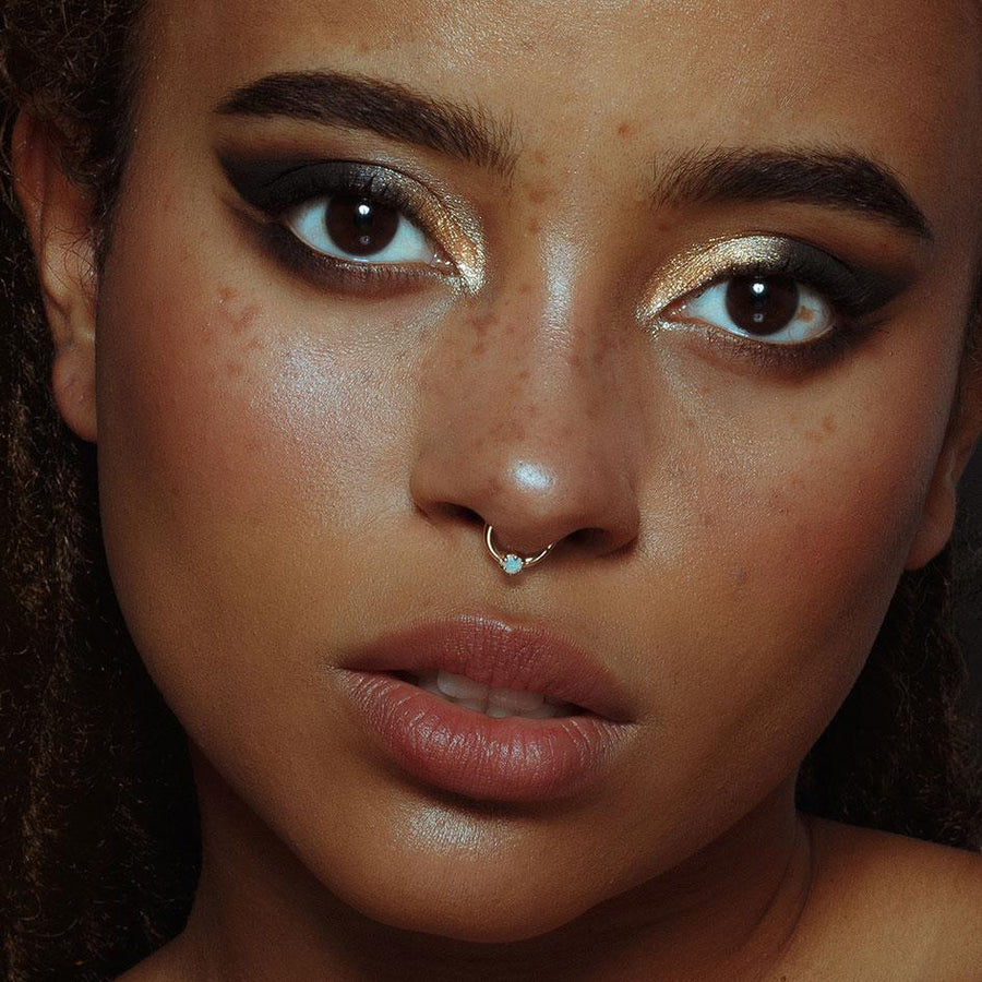 NEBULA. Opal Gold Clicker Ring - Septum simple opal gemstone septum ring hoop
