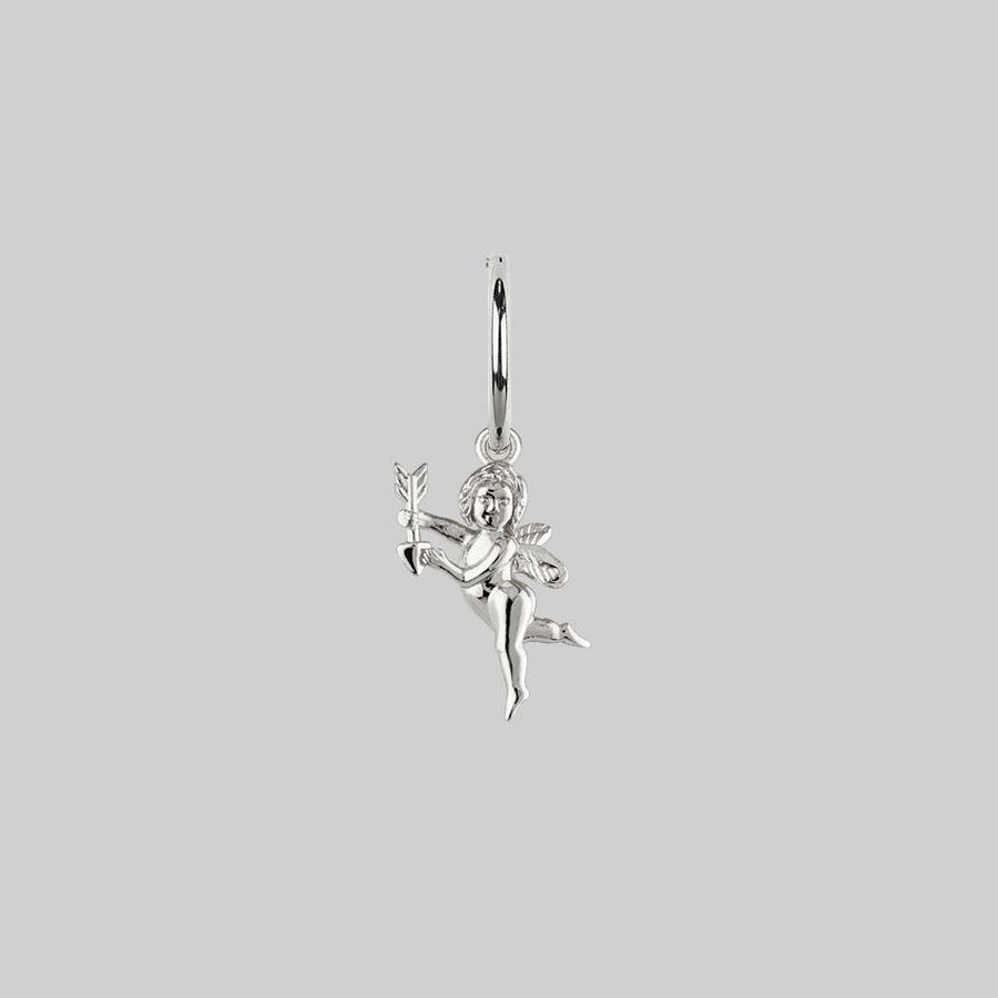 Cupid & Psyche Lovers Hoop Earrings - Silver cherub angel hoop earring silver