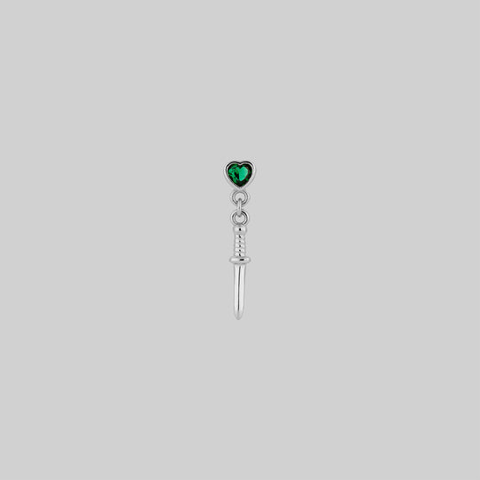 REIGN. Green Heart & Dagger Drop Earrings - Silver