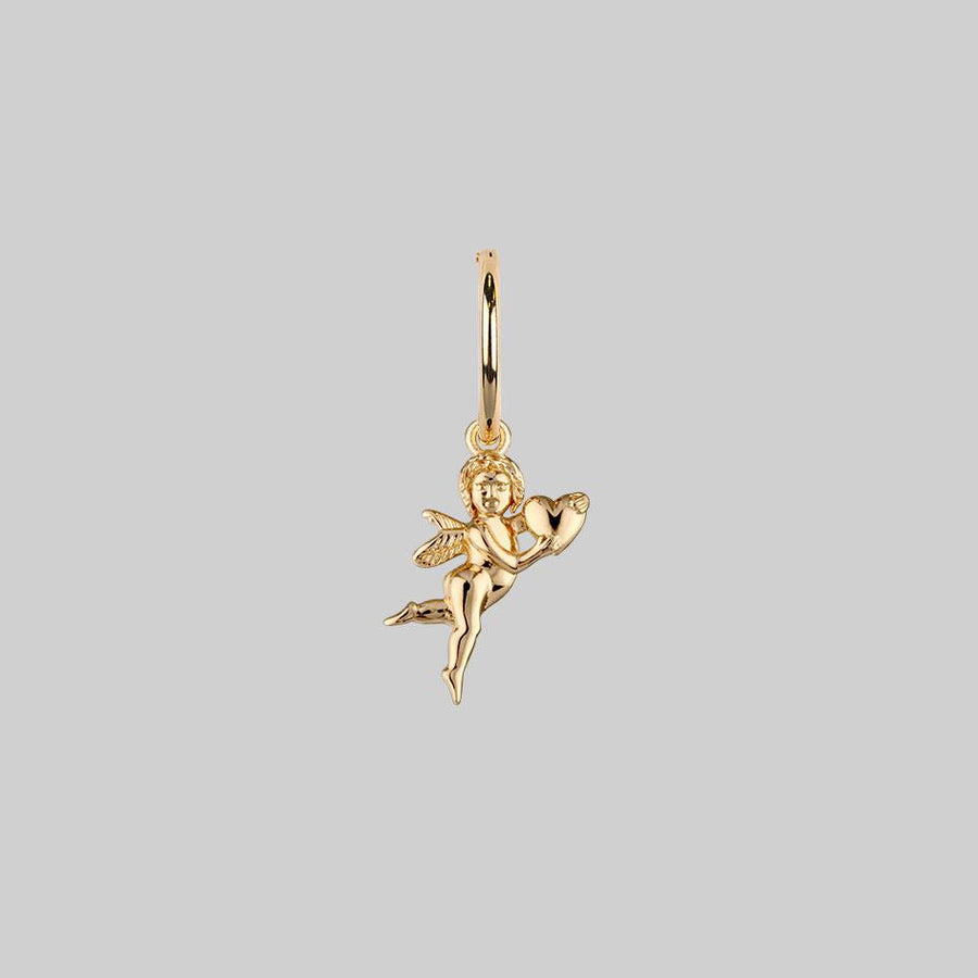 Cupid & Psyche Lovers Hoop Earrings - Gold gold cherub earring with heart