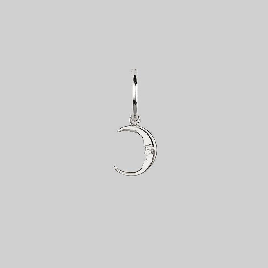 ELIN. Sun & Moon Hoop Earrings - Silver single crescent moon charm earring