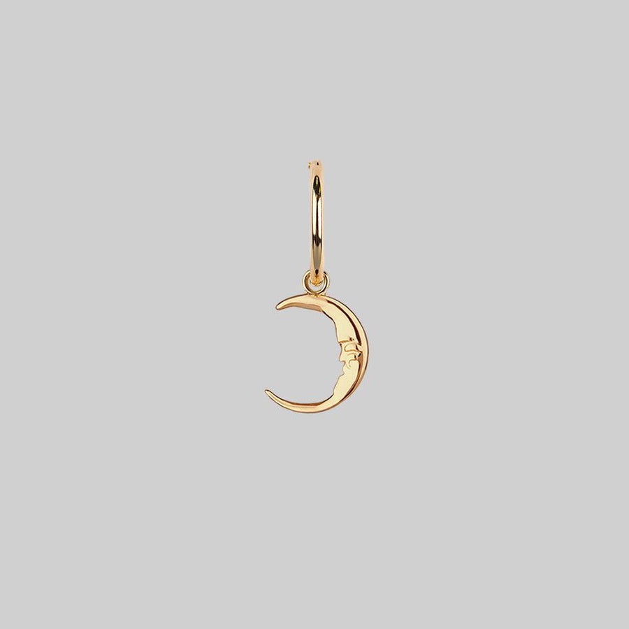 ELIN. Sun & Moon Hoop Earrings - Gold single crescent moon charm earring