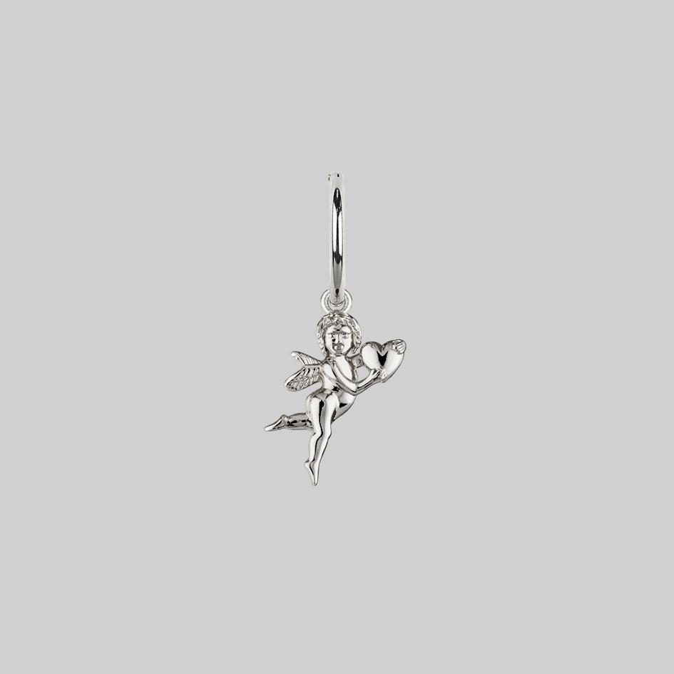 cherub earring with heart silver