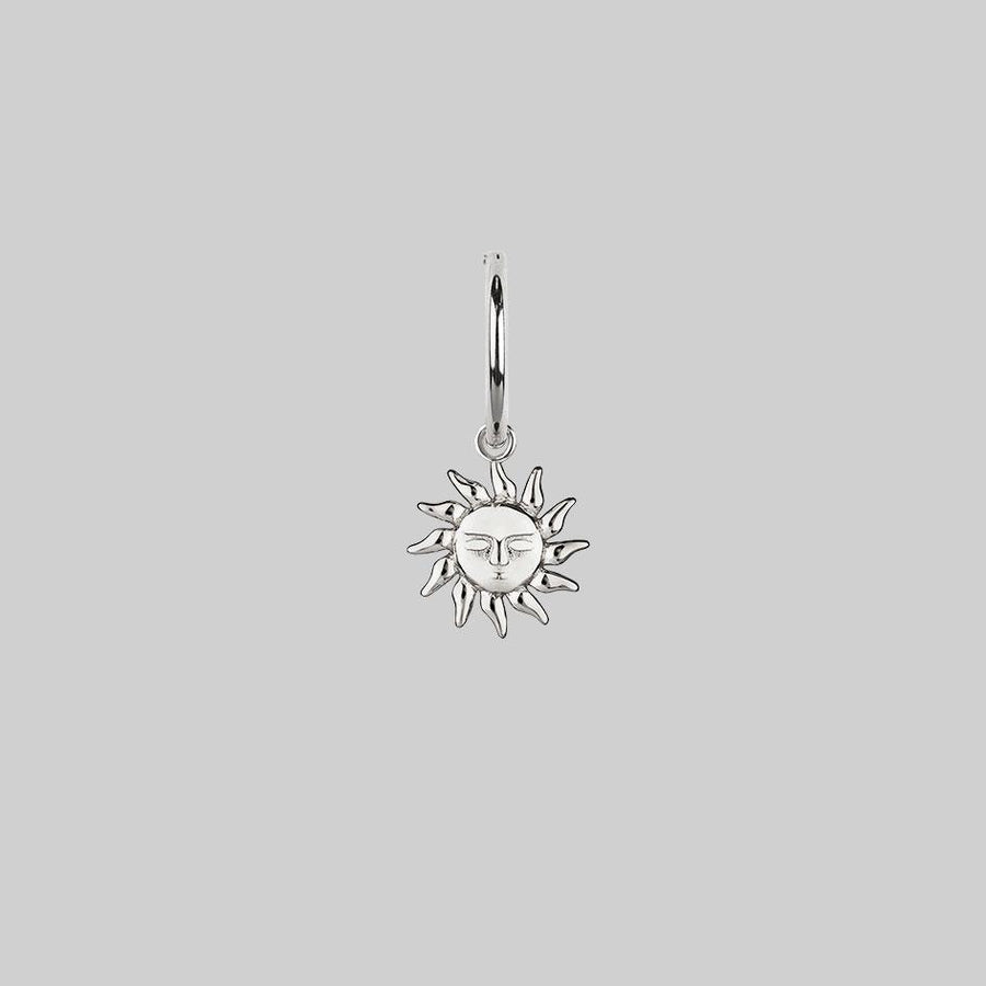 ELIN. Sun & Moon Hoop Earrings - Silver single sun charm hoop earring
