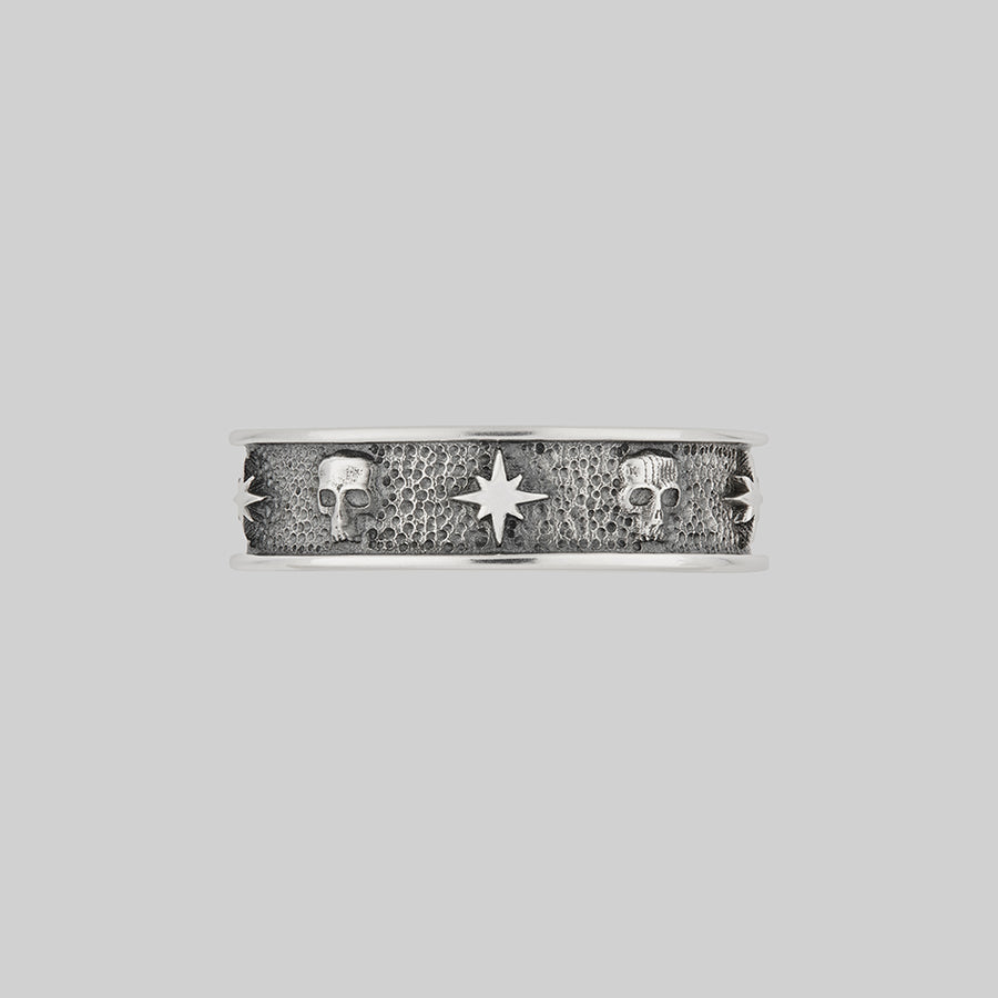 skull and star sterling silver band ring
