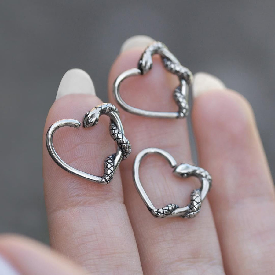 SLINK. Silver Snake & Heart Daith Ring snake daith earring