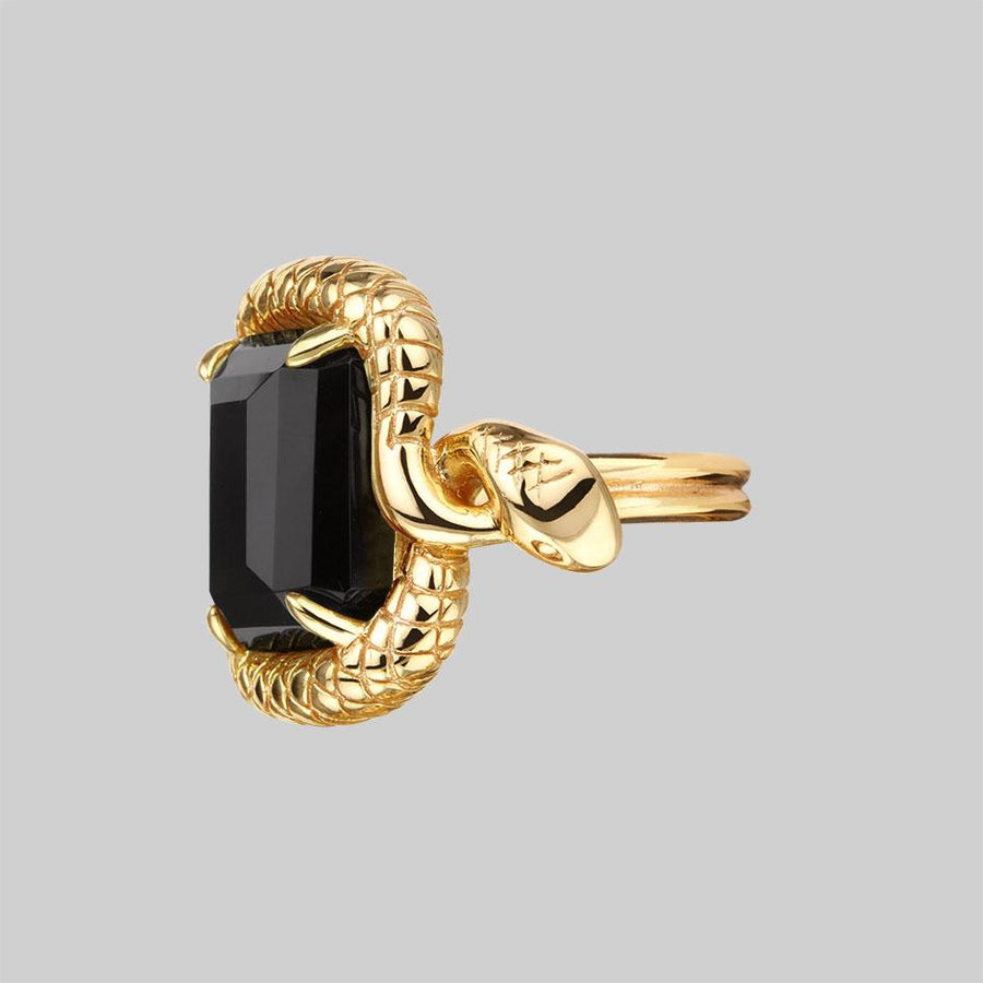 MALICE. Black Spinel Coiled Snake Cocktail Ring - Gold MALICE. Black Spinel Coiled Snake Cocktail Ring - Gold