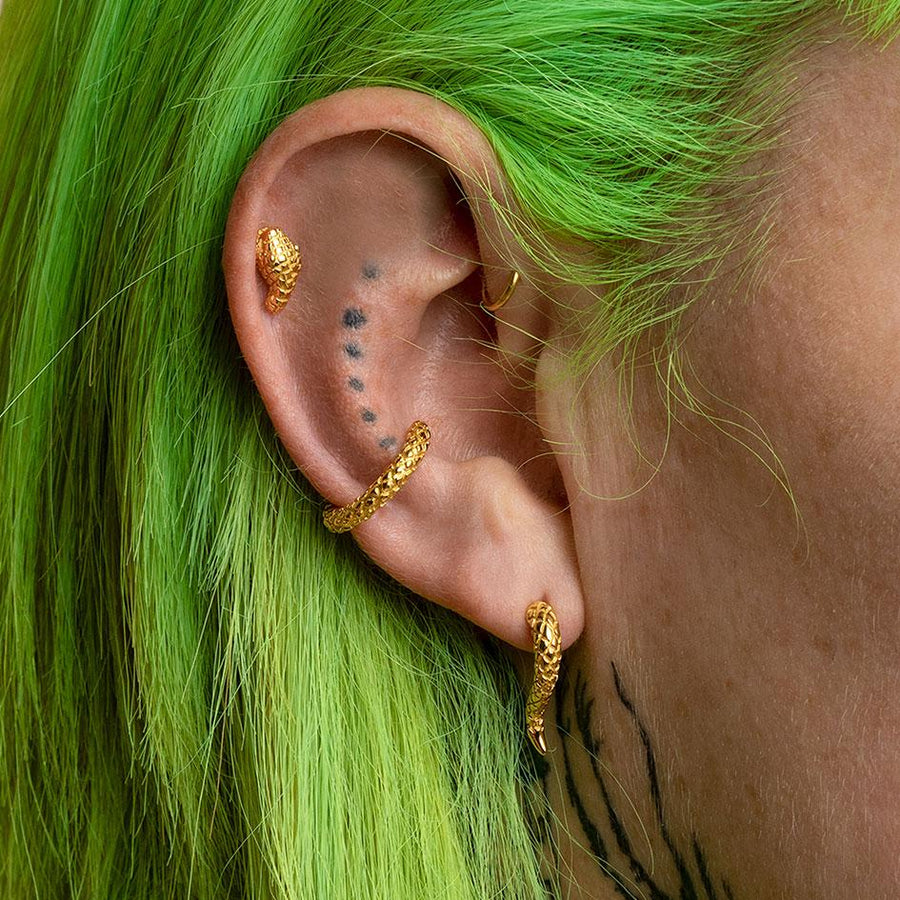 VEGA. 3 Piece Snake Wrap Earring - Gold Snake ear cuff head and tail