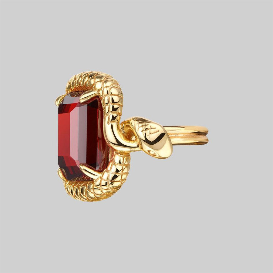 MALICE. Garnet CZ Coiled Snake Cocktail Ring - Gold MALICE. Garnet CZ Coiled Snake Cocktail Ring - Gold
