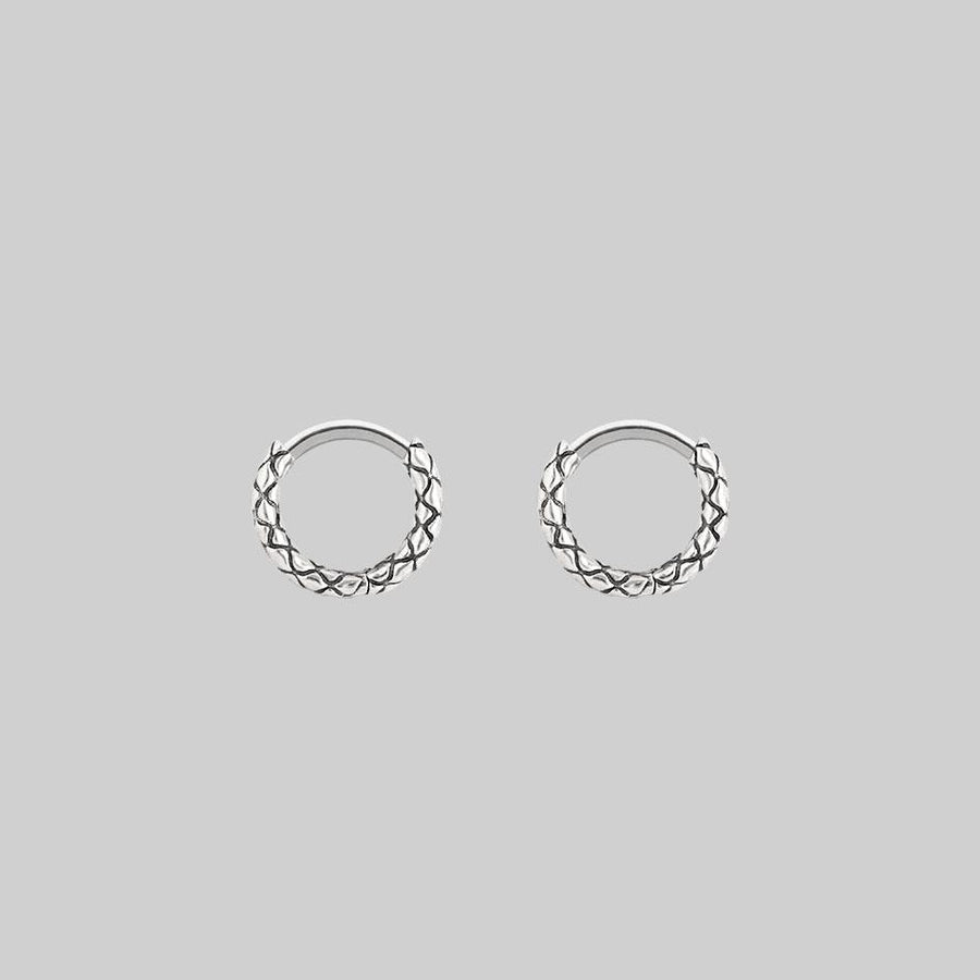 snake skin textured hoop earrings silver