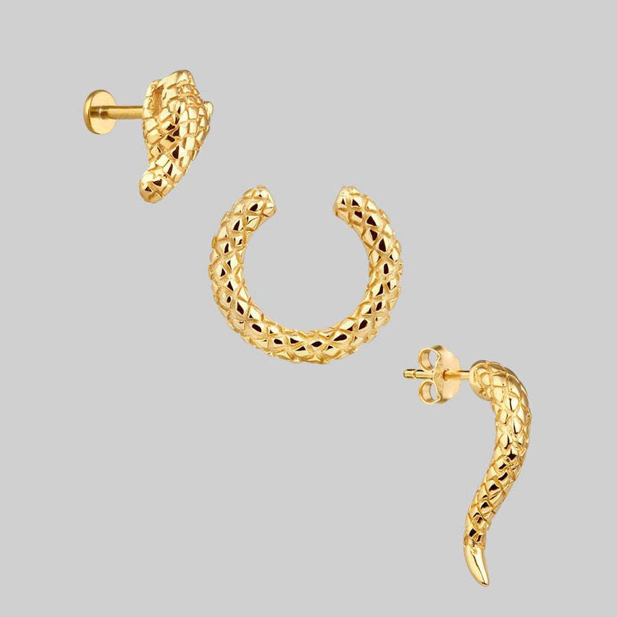 VEGA. 3 Piece Snake Wrap Earring - Gold gold snake illusion earring set