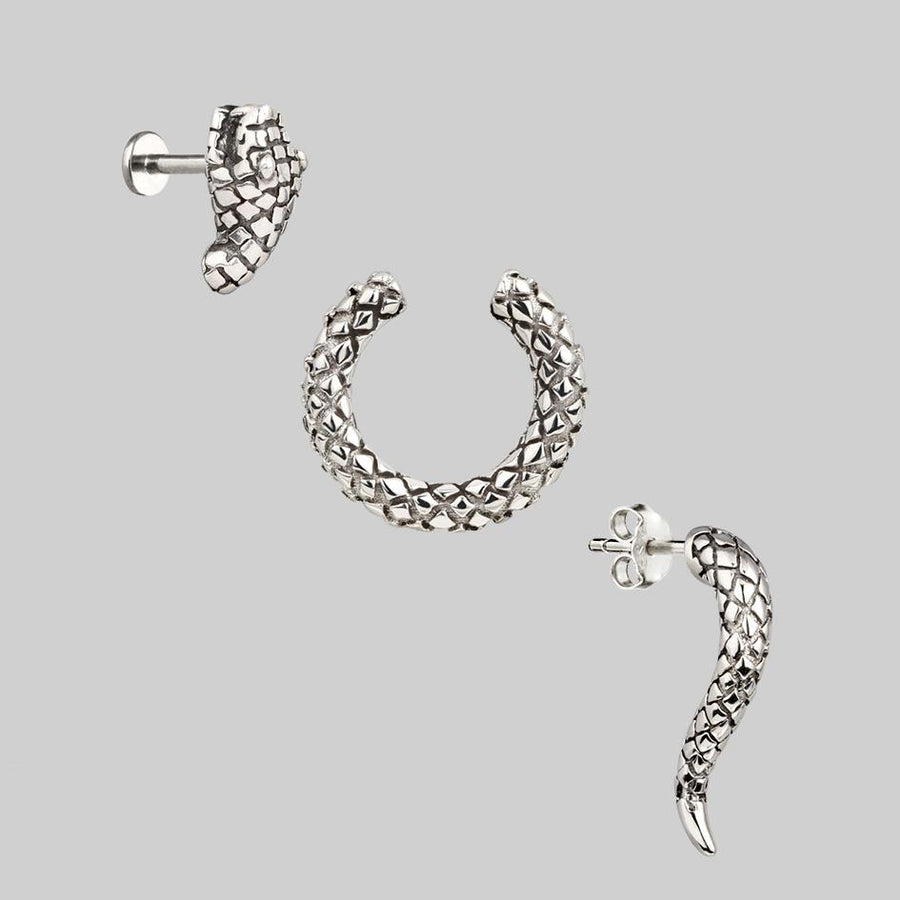 VEGA. 3 Piece Snake Wrap Earring - Silver