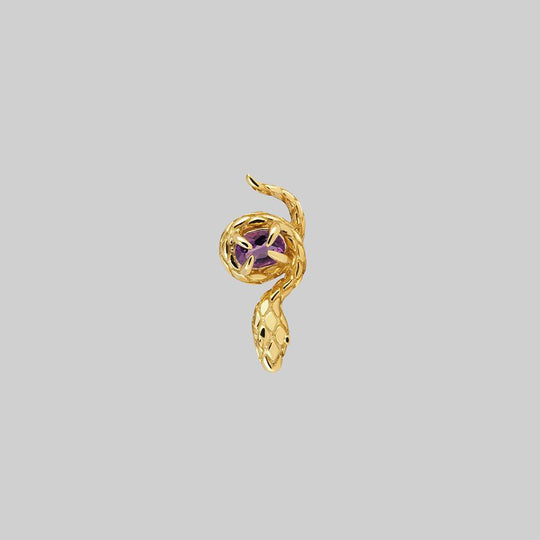 INSIDIOUS. Amethyst Coiled Snake Stud Earring - Gold