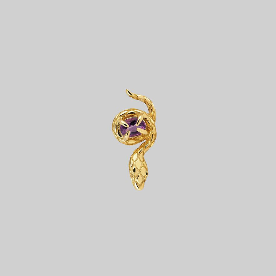 INSIDIOUS. Amethyst Coiled Snake Stud Earring - Gold