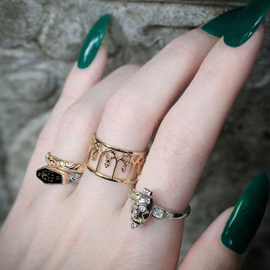 CRYPT. Momento Mori Skeleton Ring - Silver skull stacking jewellery