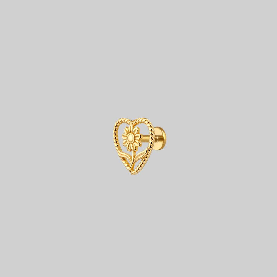sunflower heart gold flat stud earring