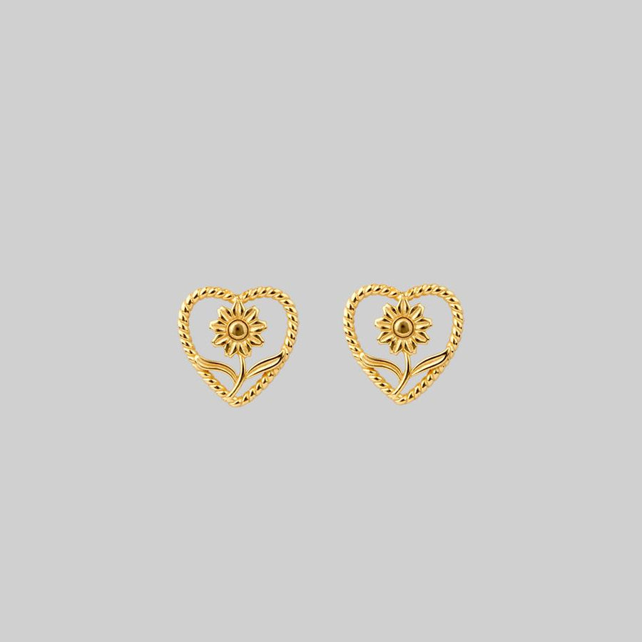 sunflower heart gold stud earrings