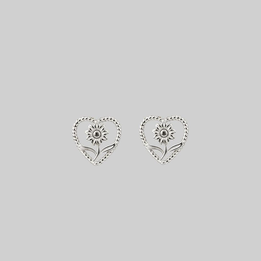 sunflower heart silver earrings
