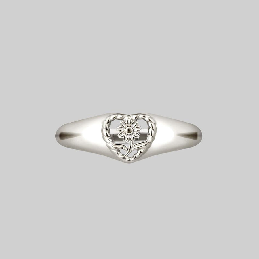 silver sunflower heart ring