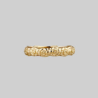Floral gold posey ring with words inside