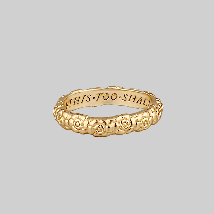 Gold floral posie ring words inside