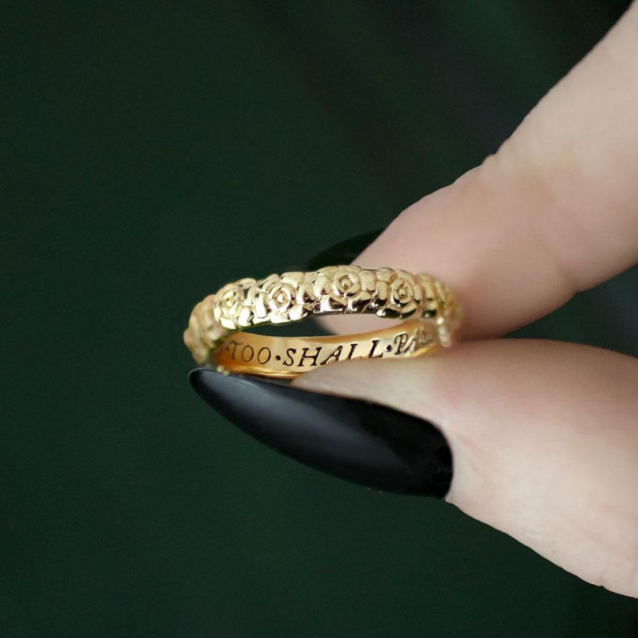 This Too Shall Pass Posie Ring - Gold floral gold ring with words, posie ring