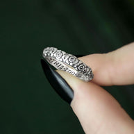 sterling silver floral ring, poem ring 